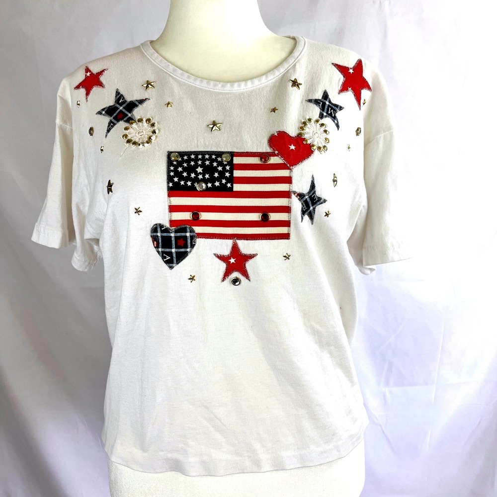 VTG Cactus California Patriotic Top XL USA Flag Stars 4th of July Red White Blue